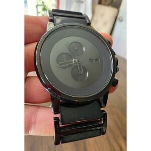 Vintage Vestal Mens Watch Plexi Acetate Black Silver Stainless Dress Rare!
